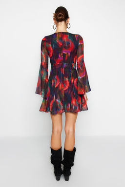 Trendyolmilla Cok Renkli A-Kesim Astarl? Sifon S?k Abiye Elbise TPRAW24EL00050 фото 7