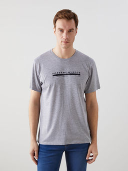 Bisiklet Yaka K?sa Kollu Bask?l? Penye Erkek Ti??rt