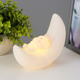 Фигурка светящаяся RISALUX «Зайка на луне», LED-ночник, 2 Вт, от батареек 3×LR44, белый, 14×6.5×12 см