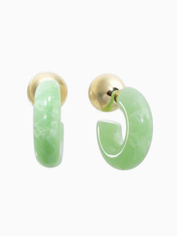 Серьги акрил "Полукольцо с бусиной №14", цвет светло-зелёный в золоте