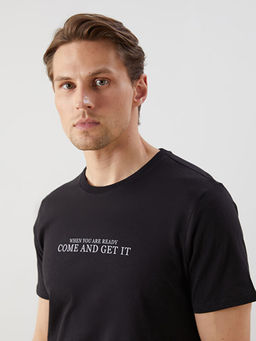 Bisiklet Yaka K?sa Kollu Bask?l? Penye Erkek Ti??rt