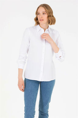 Женская белая базовая рубашка с длинным рукавом