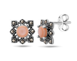 Серьги, марказит , перламутр розовый, SL-LNJ340