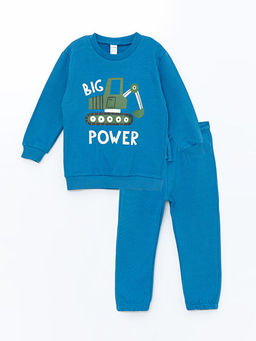 Bisiklet Yaka Uzun Kollu Bask?l? Erkek Bebek Sweatshirt ve E?ofman Alt 2li Tak?m