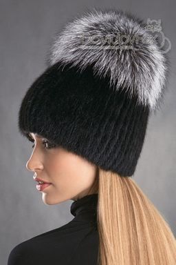 Шапка Лыжница норка блэк помпон норвежка