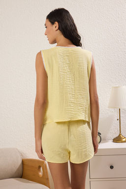 Trendyolmilla Pembe %100 Pamuklu Dantelli ve Baglama/Fiyonklu Muslin Sortlu Dokuma Pijama Tak?m? THMSS25PT00025 фото 11