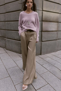 WIDE SATIN TROUSERS WITH BELT