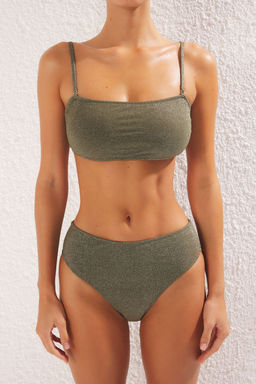 TRENDYOLMILLA Haki Straplez Simli Yuksek Bel Regular Core Bikini Tak?m? TBESS25BT00112  фото 3