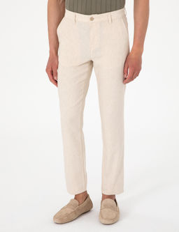 Bej Slim Fit Keten Kar___ml_ _izgili Kanvas Pantolon - Pierre cardin фото 2