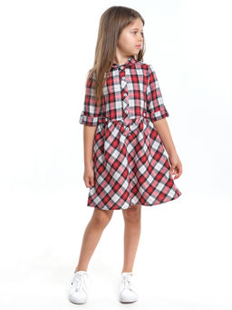 Платье для девочки нарядное детское праздничное в клетку UD 6868 красная клетка - Mini maxi фото 3