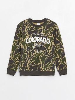 Bisiklet Yaka Bask?l? Uzun Kollu Erkek ?ocuk Sweatshirt