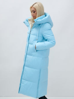 Пальто утепленное стеганное зимнее с капюшоном женское голубого цвета 9625Gl - Mtforce фото 12