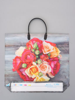 Цена за 10 шт. Пакет "Цветы ассорти", полиэтиленовый с пластиковой ручкой, 38 х 34 + 3 см, 90 мкм