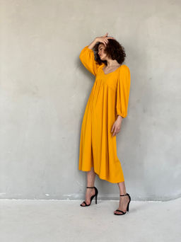 Платье-миди с пышными рукавами в цвете манго - Martichelli фото 47