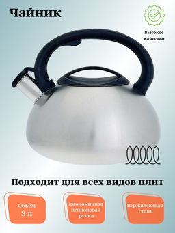 Чайник для плиты 3,0л нержавеющая сталь WEBBER ВЕ-0587 со свистком сатин