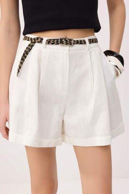 Beyaz Keten Gorunumlu K?sa Kemerli Sort & Bermuda TWOSS26SR00035 - Trendyolmilla фото 3