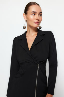 Siyah Ceket Yaka Fermuar Detayl? Dokuma Elbise TWOAW24EL00292 - Trendyolmilla фото 3