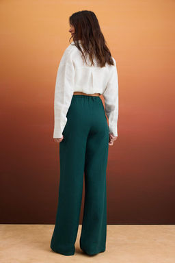 Petrol %100 Keten Beli Lastikli Normal Bel Wide Leg Pantolon TWOSS26PL00048 - Trendyolmilla фото 4