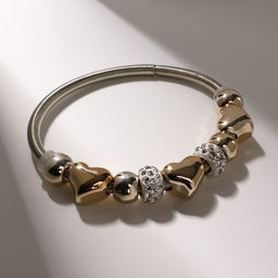 Браслет с шармами «Марджери», стразы, сердце, белый в серебре, d=6.5 см