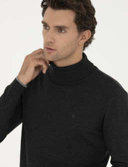 Базовый трикотажный свитер с водолазкой приталенного кроя антрацитового и меланжевого цвета - Cacharel фото 2