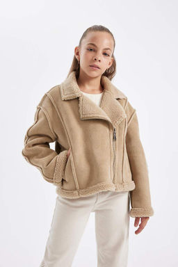 Куртка для девочки с воротником и плюшевой подкладкой - Defacto фото 3