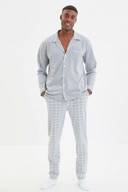 TRENDYOL MAN Lacivert Erkek Regular Fit Ust Biye Detayl? Orme %100 Pamuk Pijama Tak?m? TMNAW22PT1073 - Trendyolmilla фото 2