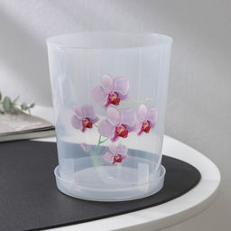 Цена за 2 шт. Горшок для орхидей с поддоном, 1.2 л, пластиковый, прозрачный, МИКС