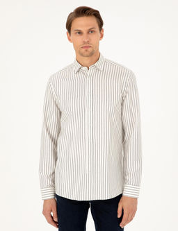 Lacivert Slim Fit _izgili Uzun Kollu G_mlek