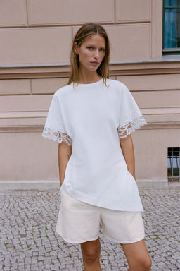 CAMISETA ASIM?TRICA ENCAJE / Blanco - Zara фото 2