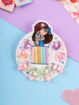 Цена за 12 шт. Набор для волос «Аделия»: 10 резинок 3 см, 4 зажима 3 см, сердце, МИКС