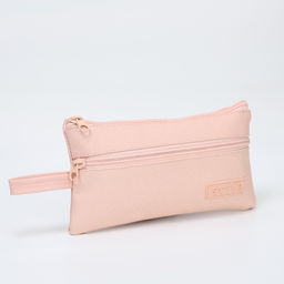 Косметичка-пенал на молнии, плоская, с карманом, персиковая
