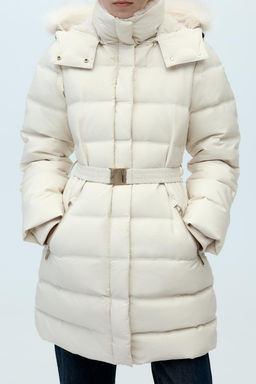 SEMI-LONG WIND PROTECTION HOODED PUFFER JACKET