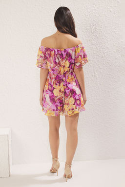 TRENDYOLMILLA Yesil Cicekli Genis Paca Sifon Astarl? Dokuma Tulum TWOSS25TU00048  фото 4