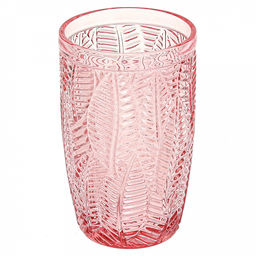 Листья Стакан стеклянный 380мл, д7,6см, h12,7см, рельефное, цветное стекло, цвет - розовый (Китай)