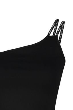 Trendyolmilla Siyah Parlak Tas Detayl? Tek Omuz Ask?l? Fitted/Vucuda Oturan Crop Orme Bluz TWOSS23BZ00455  фото 7
