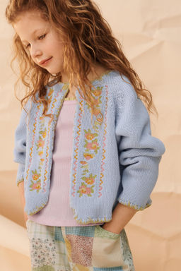 C?RDIGAN PUNTO FLORES BORDADAS PUNTO DE CRUZ LIMITED EDITION / Celeste - Zara фото 2