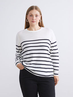 Bisiklet Yaka ?izgili Kad?n Triko Kazak