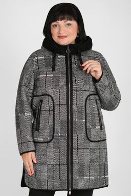 Полупальто двухстороннее с капюшоном черное и серое в клетку - Almond фото 2