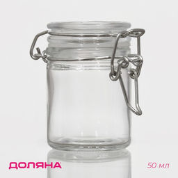 Цена за 2 шт. Банка для сыпучих Доляна «Оптима», 50 мл, 6.5×4.5×6 см, с бугельным замком, стекло, прозрачная