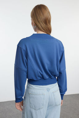 Indigo Relaxed/Rahat Kal?p V Yaka Kal?n Orme Sweatshirt TWOAW25SW00086 - Trendyolmilla фото 5