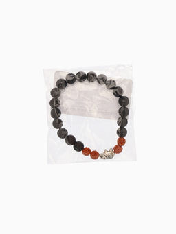 Браслет «Слоник», длина 18 см, лава, рудракша, чёрный, коричневый