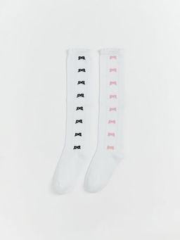 Fiyonk Desenli K?z ?ocuk Diz Alt? ?orap 2li