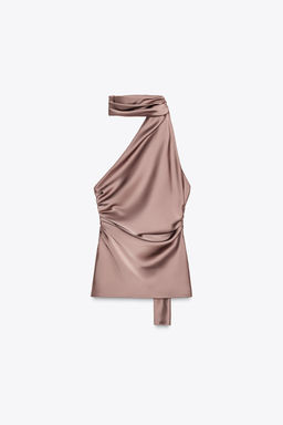 SATIN HALTER SCARF TOP - Zara фото 10