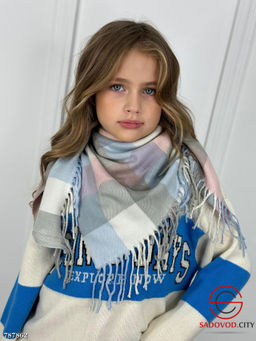 Детский платок теплый в клетку