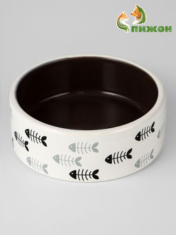 Миска керамическая «Рыбные косточки» 300 мл 12.5×4.5 см, серая/белая