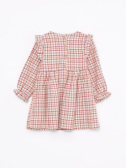 Bisiklet Yaka Uzun Kollu Ekose Desenli Pamuklu K?z Bebek Elbise