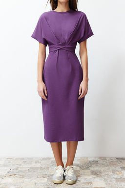 TRENDYOLMILLA Siyah %100 Pamuk Bele Oturan Y?rtmac ve Baglama Detayl? Midi Orme Kalem Elbise TWOSS21EL0404  фото 49