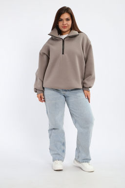 Толстовка женская из футера начес Комфорт серо-коричневый макси