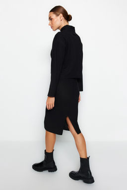 Trendyolmilla Siyah Normal Bel Selanik/Triko Gorunumlu Midi Kalem Orme Etek TWOAW24ET00030  фото 2