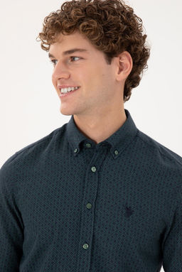 Мужская темно-зеленая рубашка с длинным рукавом - U.s. polo assn фото 2